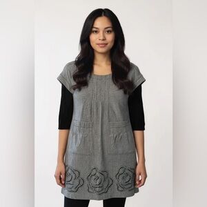PHOEBE COUTURE Size 4 XS S Gray Wool Blend Shift Dress Flowers